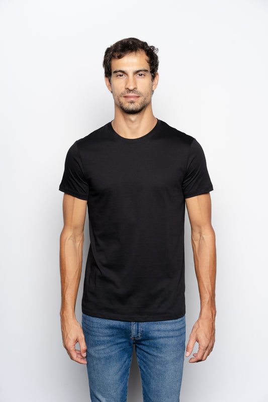 T-Shirt Pima Preta Gola Careca Importada