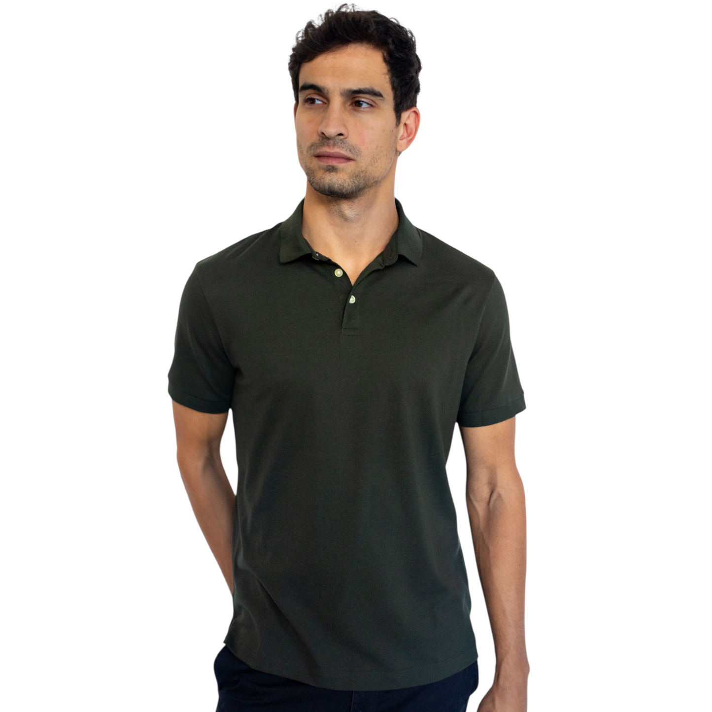 Polo Pima Verde Musgo Manga Curta Importada