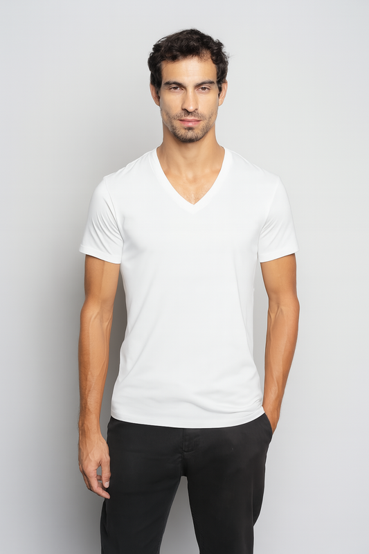 T-Shirt Pima Branca Gola V Importada
