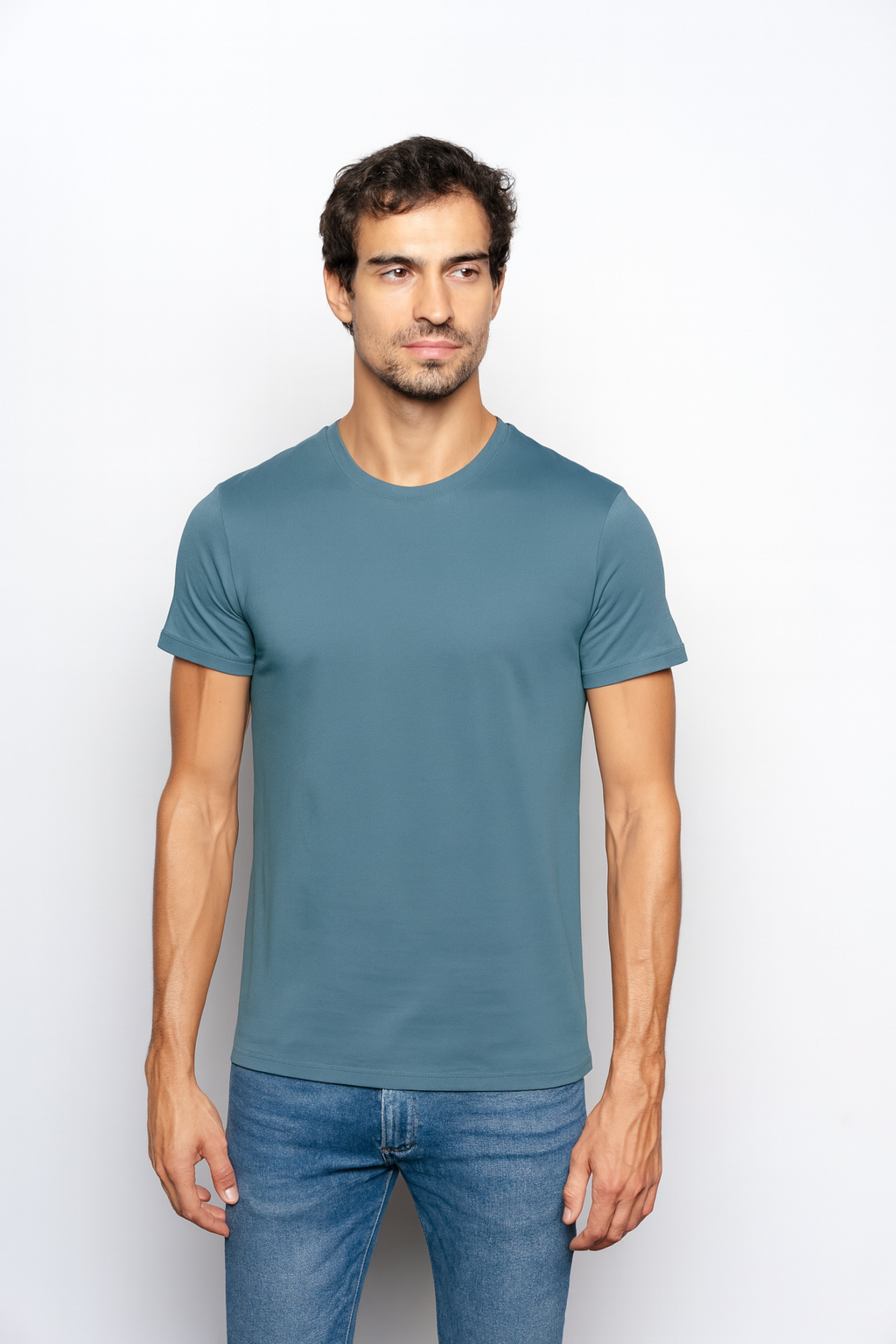 T-Shirt Pima Azul Royal Gola Careca Importada