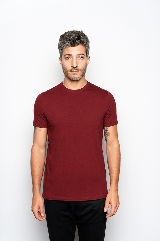 CAMISETA SLIM FIT SEM LOGO VINHO - GOLA O