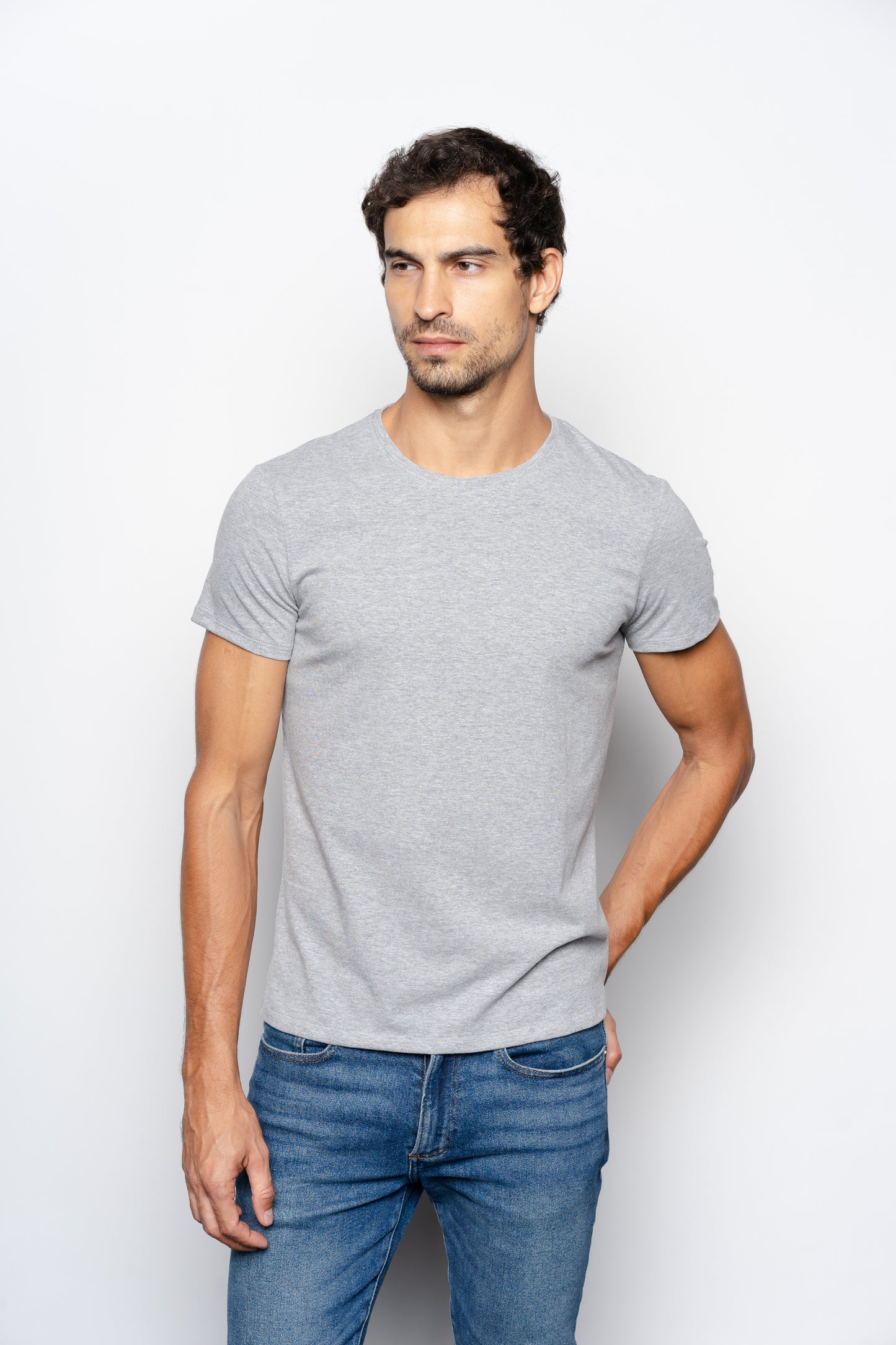 CAMISETA SLIM FIT SEM LOGO CINZA - GOLA O