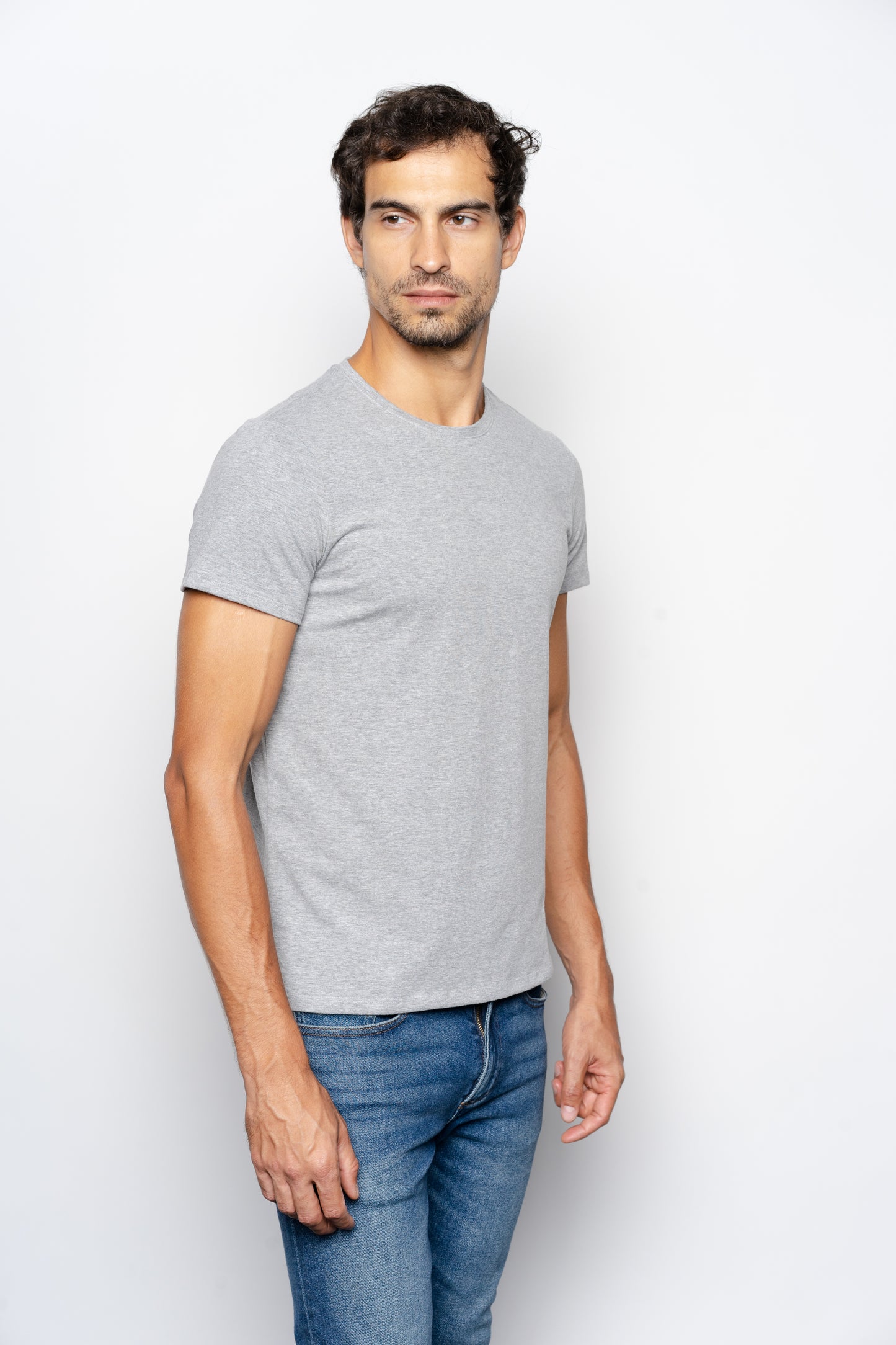 CAMISETA SLIM FIT SEM LOGO CINZA - GOLA O