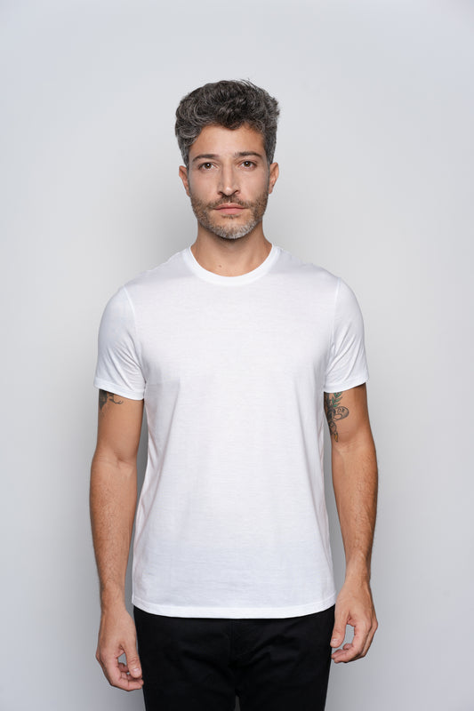 T-Shirt Pima Branca Gola Careca Importada