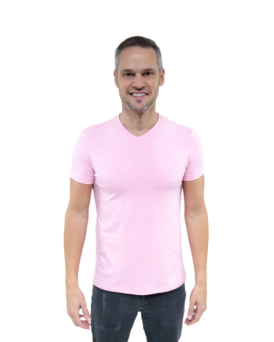 CAMISETA SLIM FIT SEM LOGO ROSA - GOLA V