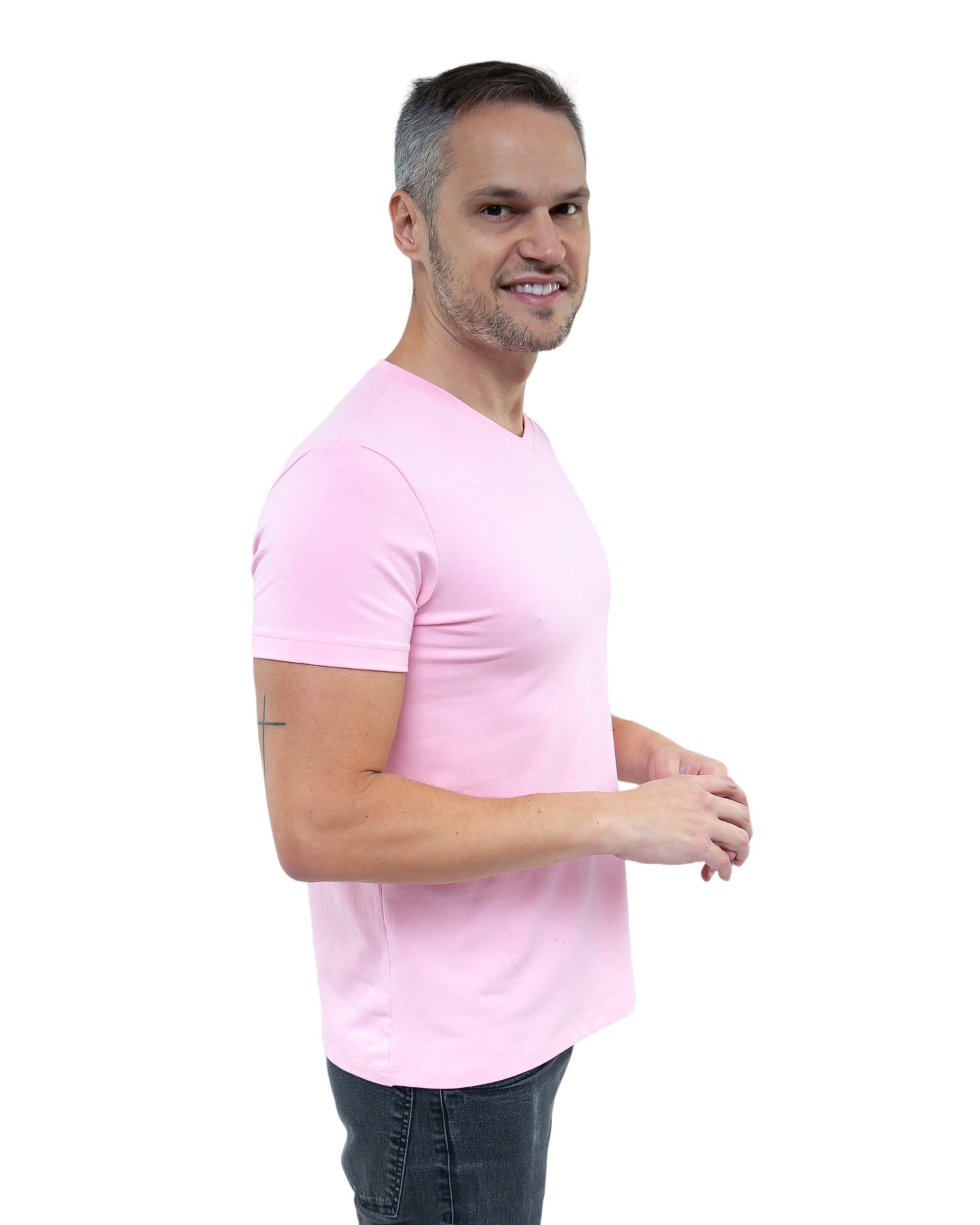 CAMISETA SLIM FIT SEM LOGO ROSA - GOLA V