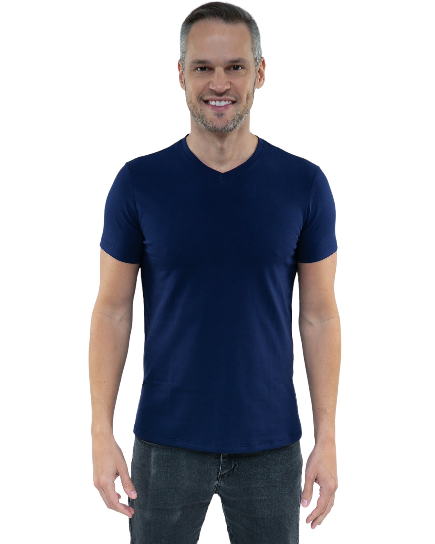 CAMISETA SLIM FIT SEM LOGO AZUL - GOLA V