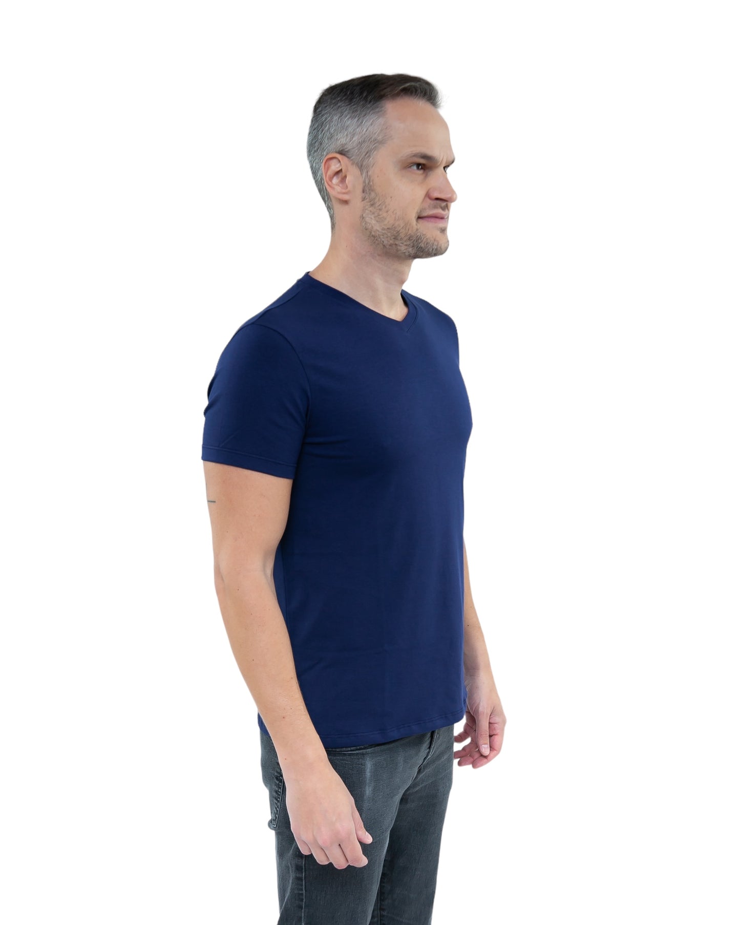 CAMISETA SLIM FIT SEM LOGO AZUL - GOLA V