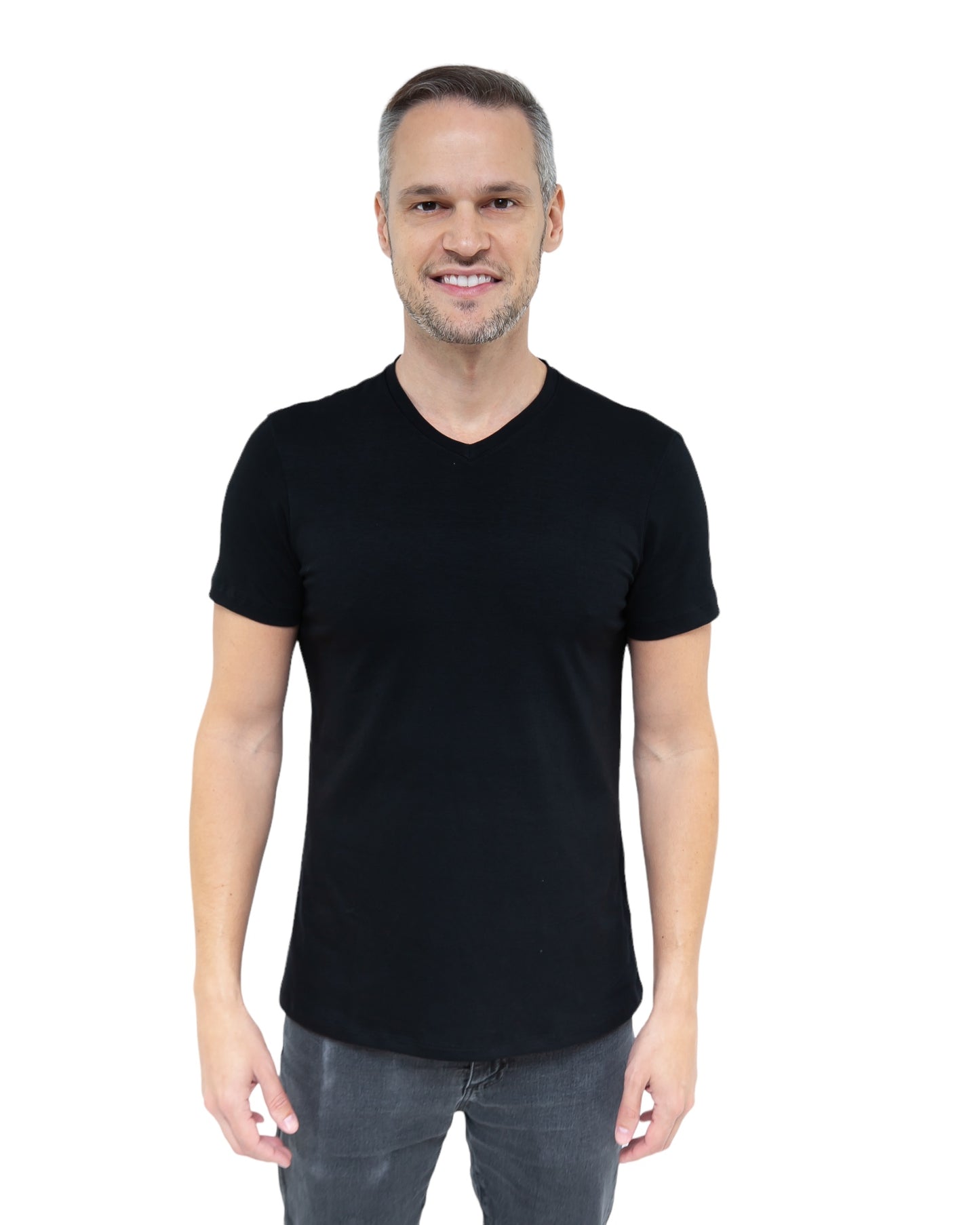 CAMISETA SLIM FIT SEM LOGO PRETA - GOLA V