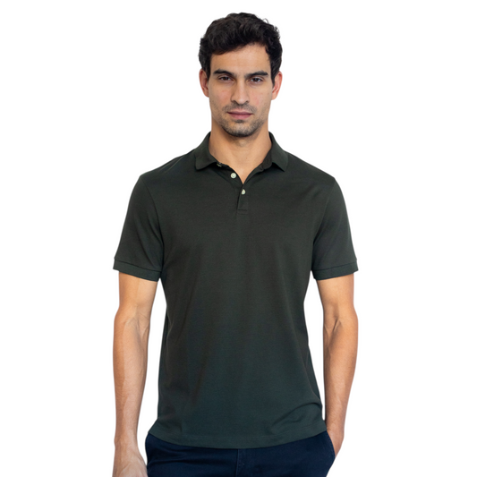 Polo Pima Verde Musgo Manga Curta Importada